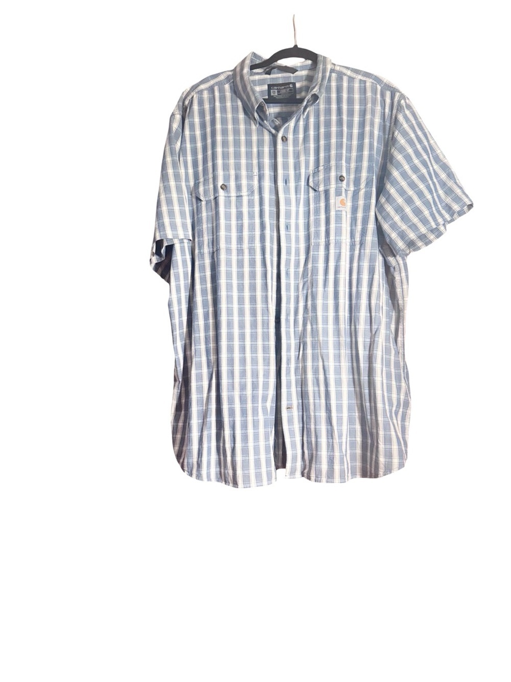 Carhartt Light Blue and White Plaid Short-Sleeve Button-Down Shirt